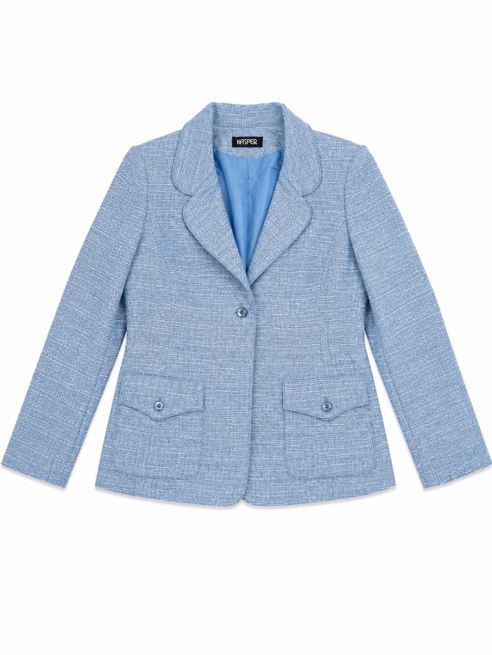 Kasper Women’s Medium Blue Tweed Textured Blazer Jacket Lined Career Work